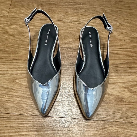 NOT FOR SALE: Madden girl flat silver sling back sandals - Picture 3 of 11
